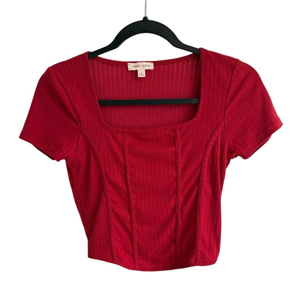 Moa Moa Red Ribbed Square Neck Crop Top Women’s Small